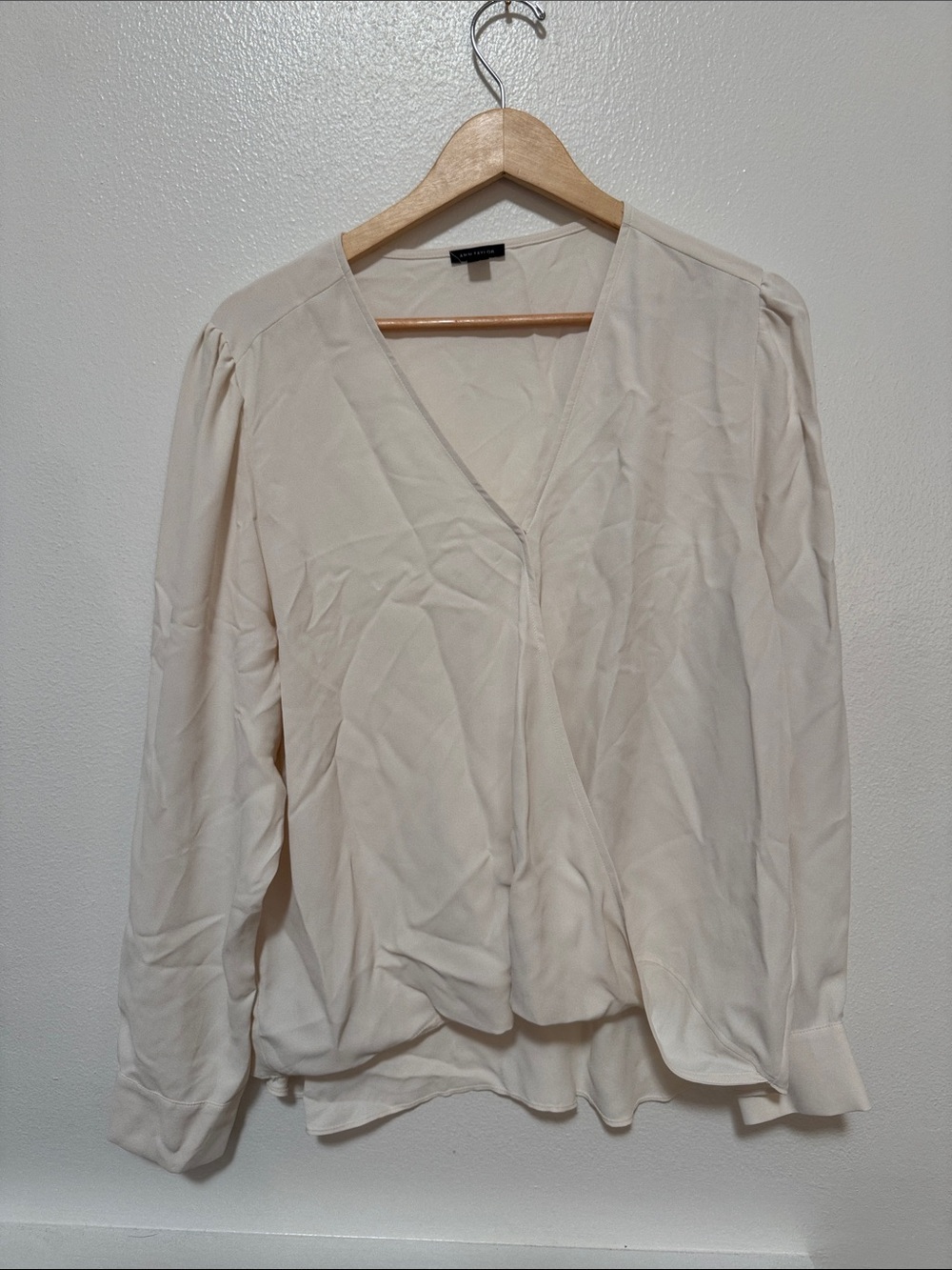 Ann Taylor Ivory Wrap-Style V-Neck Blouse